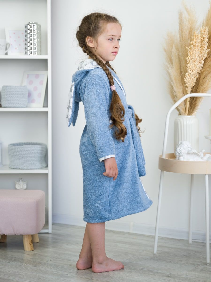 снимок Махровый халат "ЛАПУШКА" с капюшоном из бязи, лазурный, ушки-зайчики от магазина BIO-TEXTILES ОПТ