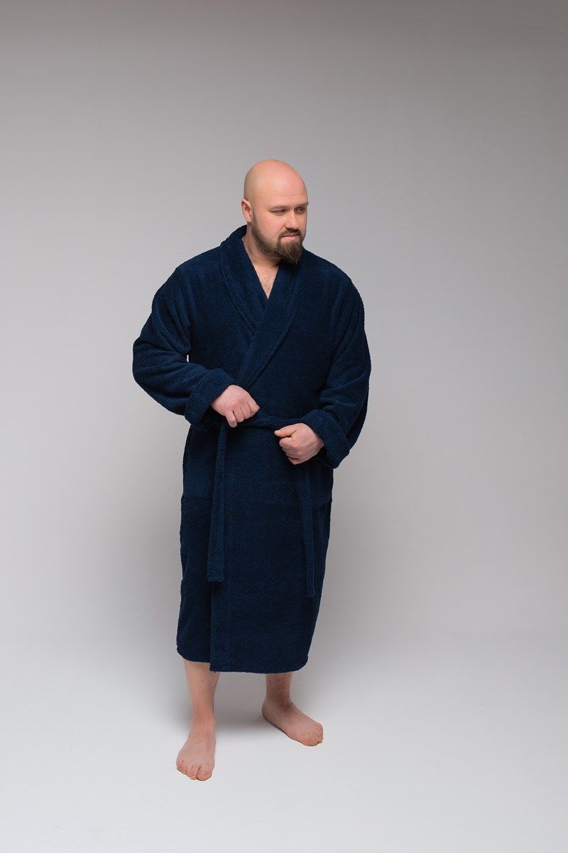 снимок Халат махровый мужской темно-синий с вышивкой от магазина BIO-TEXTILES ОПТ