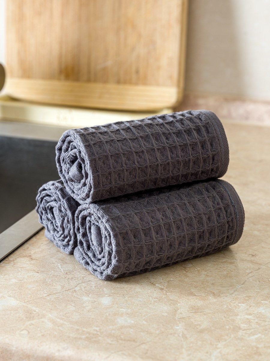 снимок Набор вафельных полотенец 3 шт (30*60) темно-серые от магазина BIO-TEXTILES ОПТ