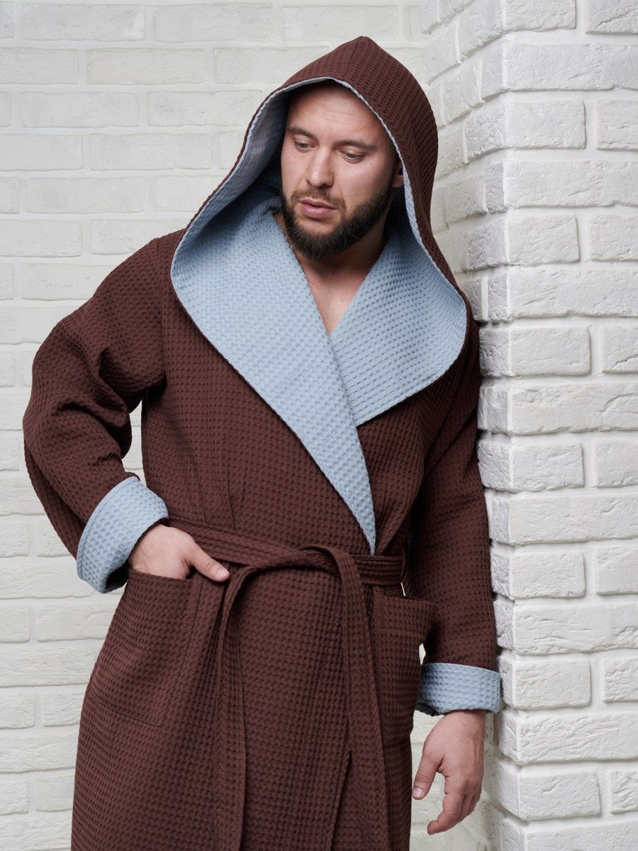 снимок Халат вафельный с капюшоном, два цвета, темный шоколад от магазина BIO-TEXTILES ОПТ