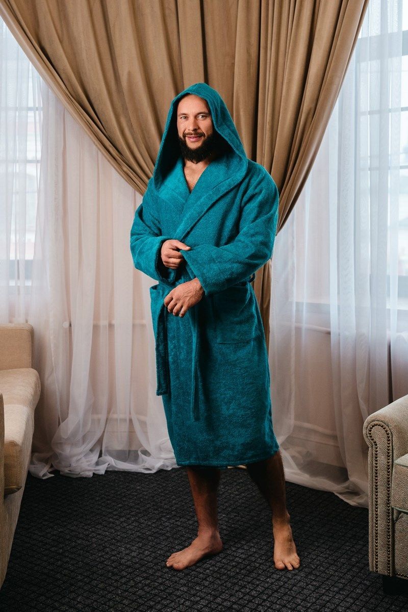 снимок Халат махровый с капюшоном, морская волна от магазина BIO-TEXTILES ОПТ