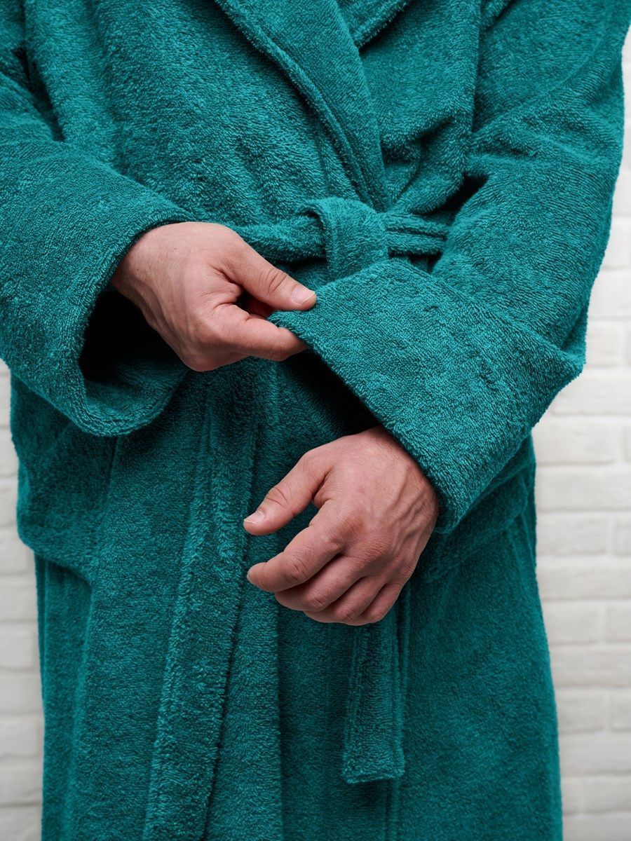 снимок Халат мужской махровый PandaHug с капюшоном, изумруд от магазина BIO-TEXTILES ОПТ